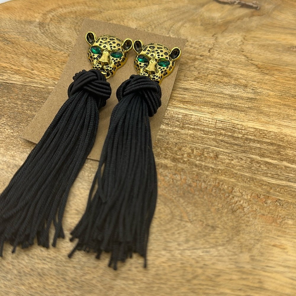 New Leopard Tassel Gold-toned Costume Earrings